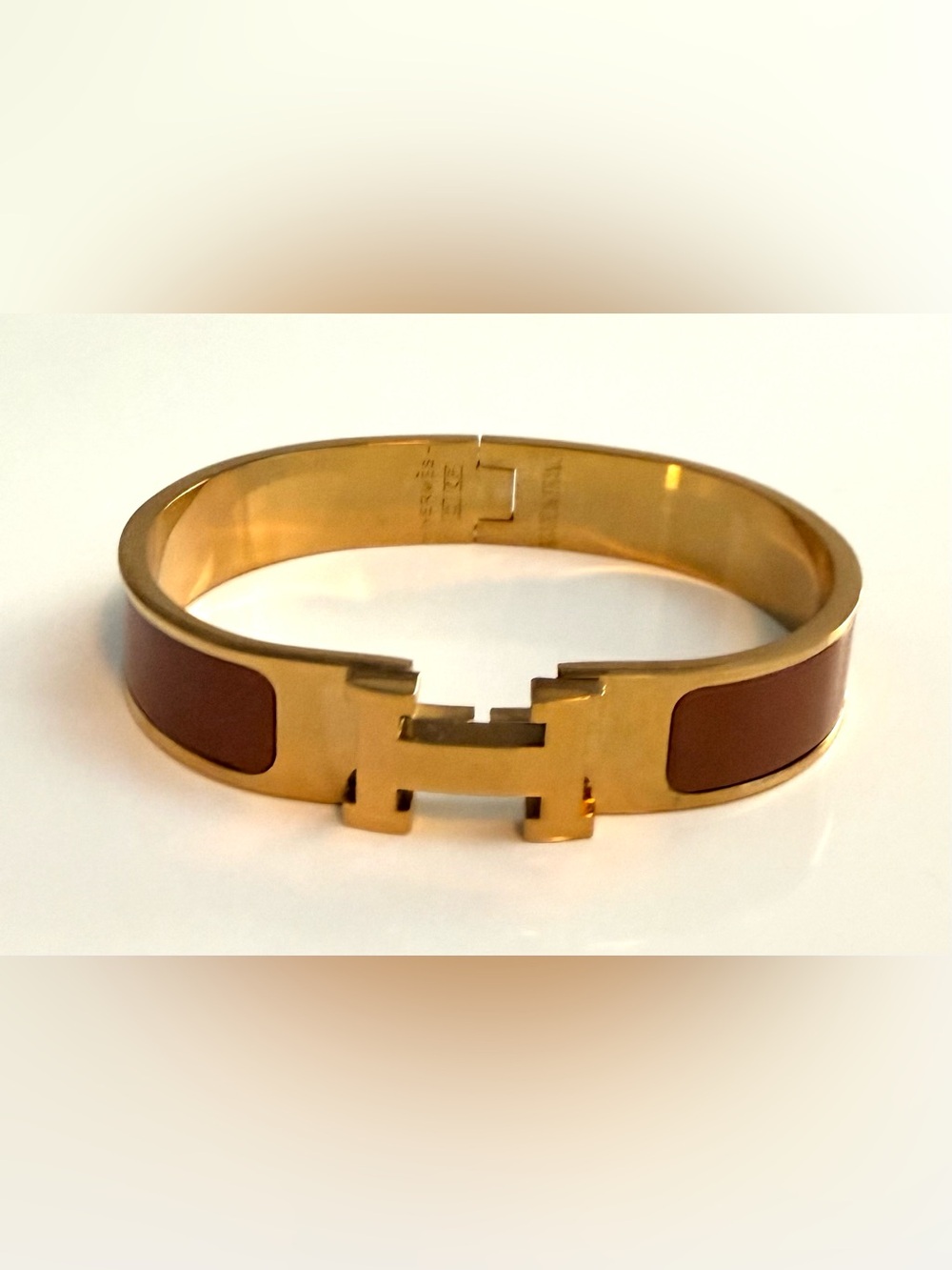 H Brown Enamel Bracelet in Gold